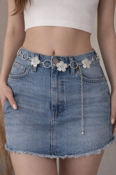 Pater Paulie Women's Silver Color Waist Chain with Flower Figures