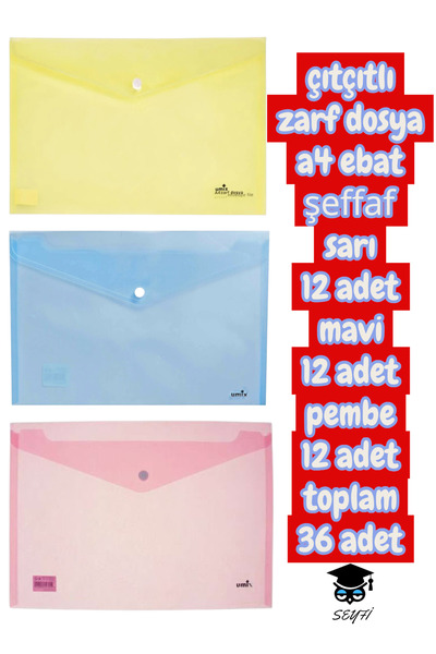 SEYFİKİRTASİYE Snap-Fastener Envelope File A4 Size Transparent Plastic Envelo...