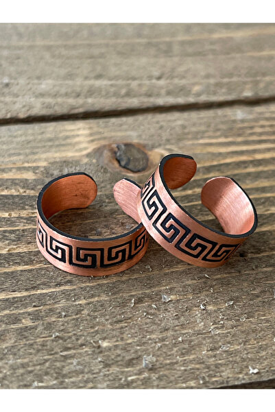 Rupen Kraft خاتم من النحاس النقي مصنوع يدويًا، قطعتان، خاتم من النحاس النقي ق...