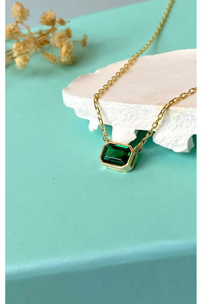goldberia Yeşil Ogtagon Minimal Modern Kolye