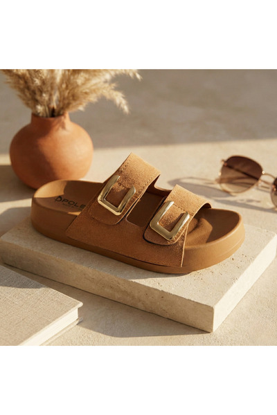 AYLASYA Polen Kadın Günlük Kullanım Ortopedik Taban Çift Tokalı Terlik