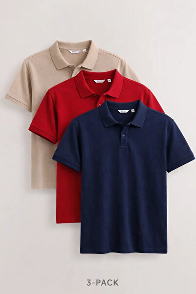 COMBİNE MİCHAİL Ανδρικό κοντομάνικο μπλουζάκι Basic 3 τεμαχίων με λαιμόκοψη πόλο