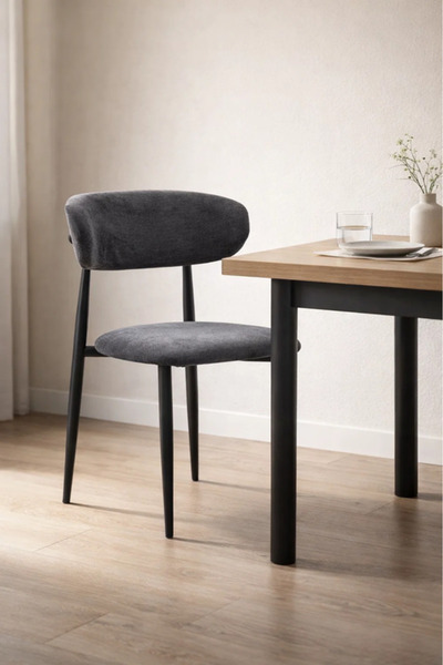 MARIA HOMES Modern Grey Fabric Dining Chair with Curved Backrest & Solid Wood...