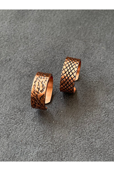 Rupen Kraft خاتم من النحاس النقي مصنوع يدويًا، قطعتان، خاتم من النحاس النقي ق...