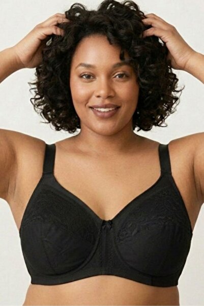 Brashop Μαύρο Σουτιέν Μεγάλου Μεγέθους με Δαντέλα, Χωρίς Μπανέλες, Χωρίς Σφου...