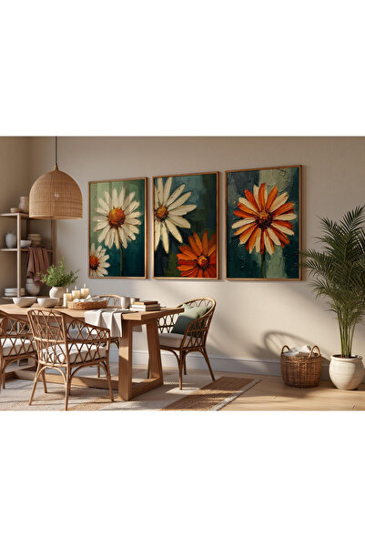 Tuba Decor 3 Piece Wooden Framed Living Room Hallway Painting Set