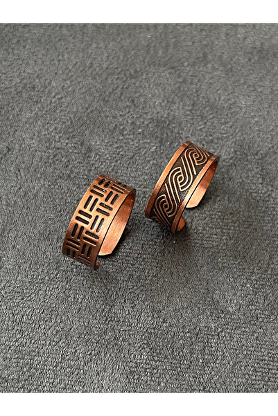Rupen Kraft خاتم من النحاس النقي مصنوع يدويًا، قطعتان، خاتم من النحاس النقي ق...