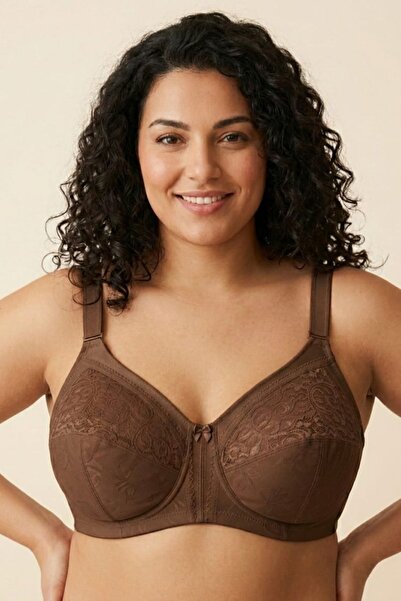 Brashop Καφέ Σουτιέν με δαντέλα χωρίς μπανέλες και σφουγγάρια, D Cup, που συγ...