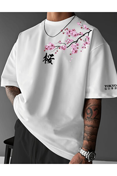 gencerco Μπλουζάκι Japanese Cherry Tree με τύπωμα Premium oversized