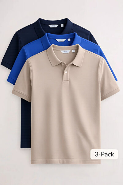 COMBİNE MİCHAİL Ανδρικό κοντομάνικο μπλουζάκι Basic 3 τεμαχίων με λαιμόκοψη πόλο