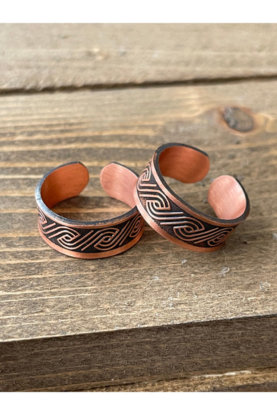 Rupen Kraft خاتم من النحاس النقي مصنوع يدويًا، قطعتان، خاتم من النحاس النقي ق...