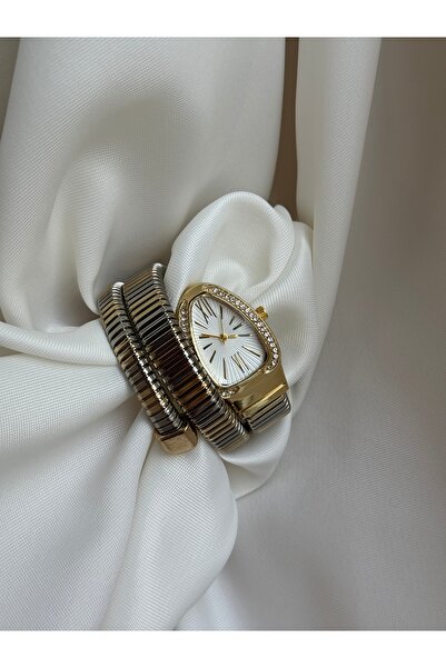 lotusbybuket Stainless Steel Silver Coiled Snake Model Stone Watch