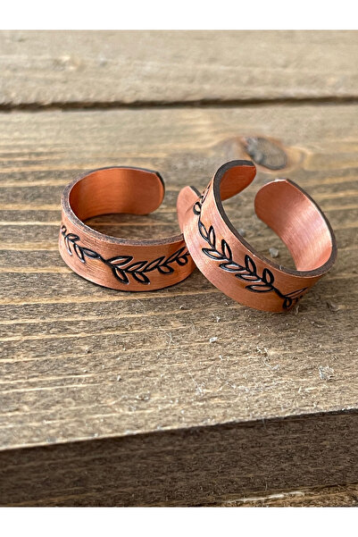 Rupen Kraft خاتم من النحاس النقي مصنوع يدويًا، قطعتان، خاتم من النحاس النقي ق...