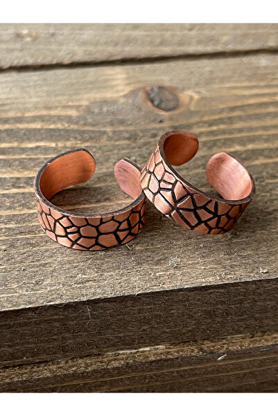 Rupen Kraft خاتم من النحاس النقي مصنوع يدويًا، قطعتان، خاتم من النحاس النقي ق...