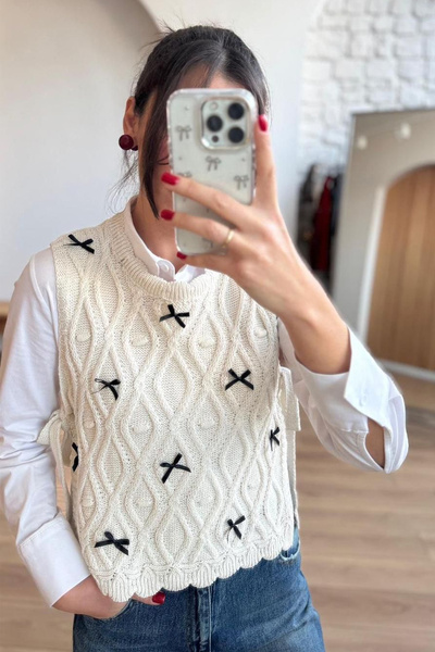 Noa&Noa Ribbon Detailed Knitted Sweater – White Ribbon Vest
