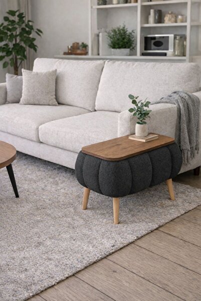 own home Nora Sandıklı Yan Sehpa, Teddy Kumaş Kaplamalı Ahşap Ayaklı Modern Y...