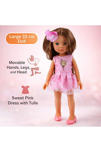 LEAN Doll with long brown hair, PINK dress and flower hairpin – recommended f...