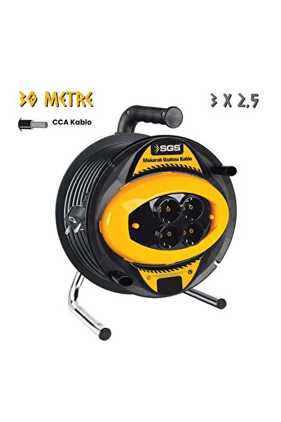 SGS Plastik Makaralı Uzatma Kablosu CCA 3x2.5 - Dörtlü Priz - 30 mt.