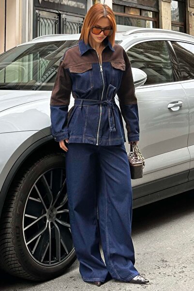 My Loore Oversized Denim Set Contrast Detailed Wide-Leg Jean Combination Mlb148