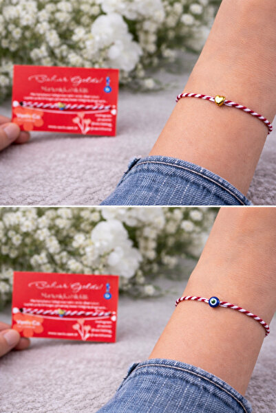 VENİV Marteniçka Şans Bileklik 2 Adet- Kalp ve Nazar Boncuğu