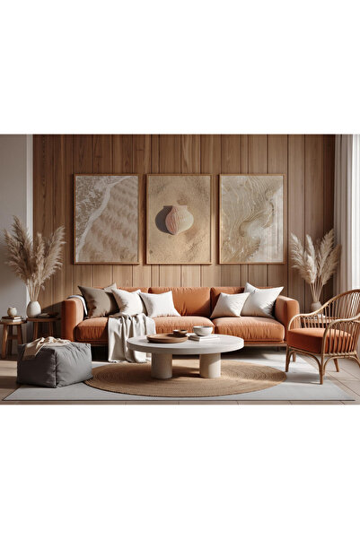 Tuba Decor 3 Piece Wooden Framed Living Room Hall Table Set Sea and Tranquility