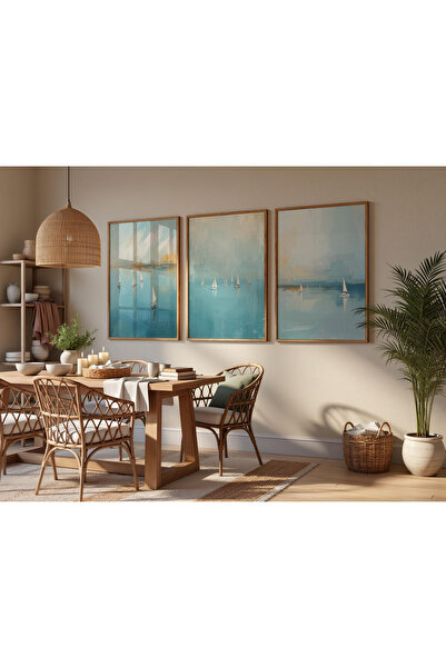 Tuba Decor 3 Piece Wooden Framed Living Room Hall Table Set Sailboat and Tran...
