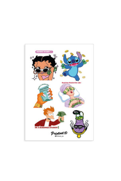 Printoot Business Student Sticker Sheet Featuring Money Memes and Iconic Hust...