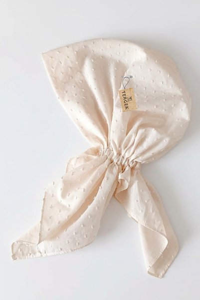 Tergek Elastic Bandana Light Beige Textured Women's Practical Daily Sports Doctor Nurse Hospital Chemotherapy Bonnet