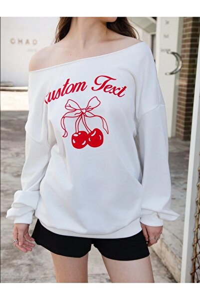 WESTİMO Women's Custom Text Printed Boat Neck Oversize Sweatshirt