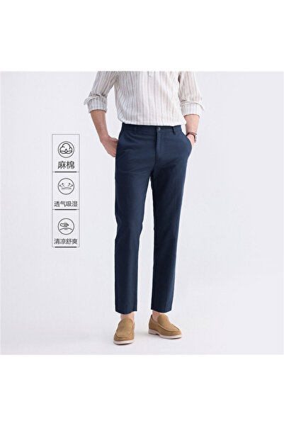 Giordano بنطلون رجالي ضيق من كتان قطن