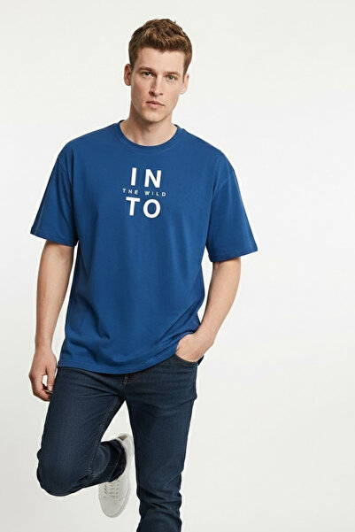 COMBİNE MİCHAİL Ανδρικό μπλουζάκι Into The WILD με τύπωμα σε χαλαρή γραμμή, μ...
