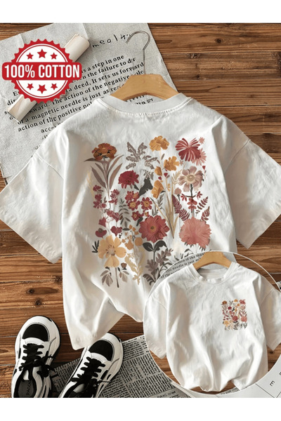 gencerco تي شيرت فلور مطبوع بريميوم كبير الحجم