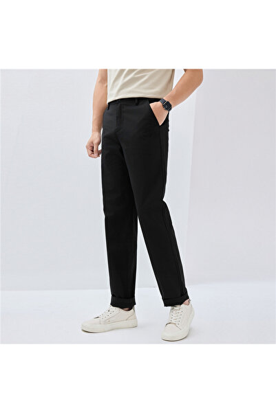 Giordano بنطلون رجالي متوسط ​​الارتفاع بقصة عادية من قماش التويل المطاطي