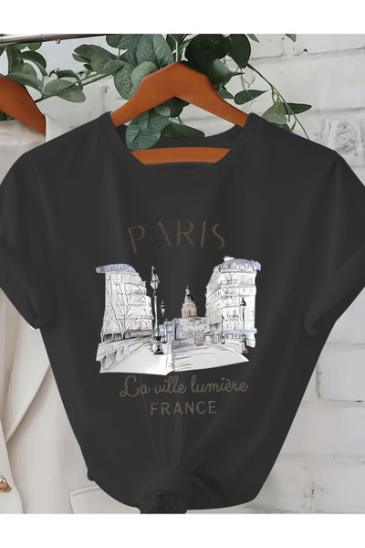 gencerco تي شيرت باريس ديزاين مطبوع بريميوم كبير الحجم