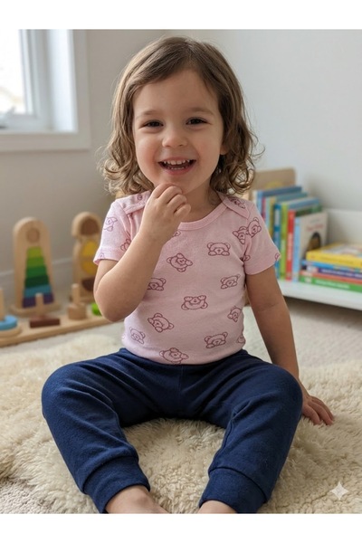 Şimo Butik Kız Erkek Çocuk Bebek Kısa Kollu Çıtçıtlı Body-Badi %100 Organik P...