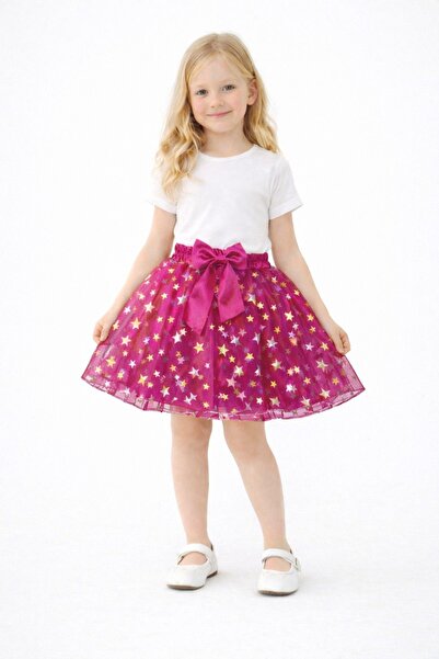 Nacar Kız Çocuk Yıldız Desenli Tütü Etek 23 Nisan 29 Ekim Gösteri Kıyafeti
