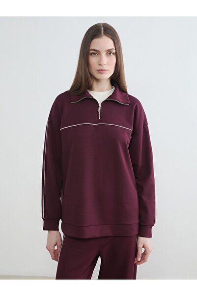 LC Waikiki Lcw Modest Plum High Neck Oversize Women's Sweatshirt