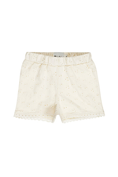 Dirkje Girls' 100% Cotton shorts with embroidery and wavy hem - Cream