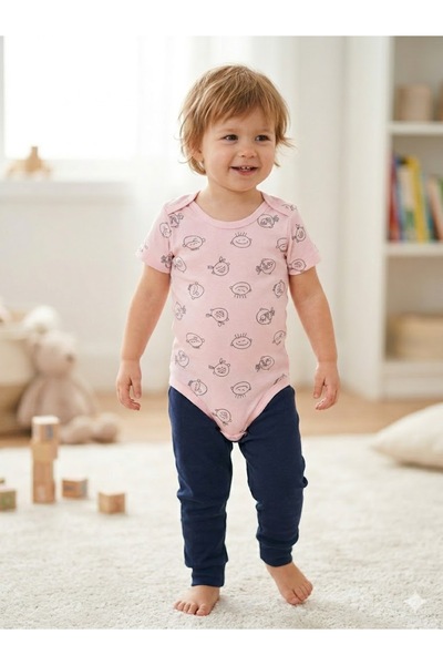 Şimo Butik Kız Erkek Çocuk Bebek Kısa Kollu Çıtçıtlı Body-Badi %100 Organik P...