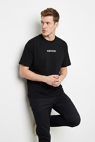 COMBİNE MİCHAİL تي شيرت رجالي من REEVES Summer مطبوع فضفاض باللون الأسود