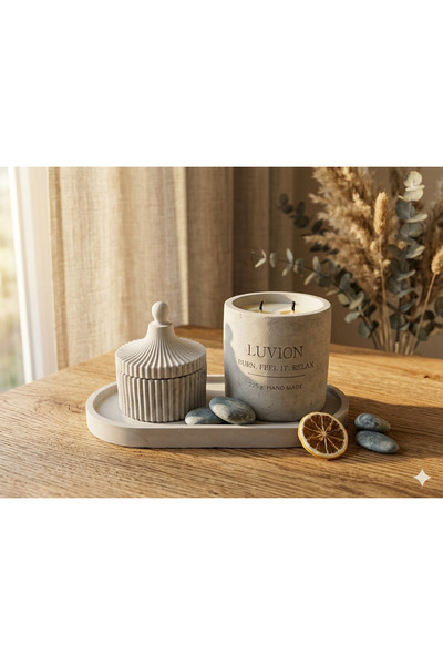 luvion El Yapımı %100 Doğal Soya Beton Mum & Dekoratif Vazo seti -Premium Seri