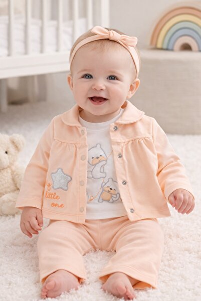 Superbaby Set fete piersica 3 piese jacheta bluza pantaloni My little one