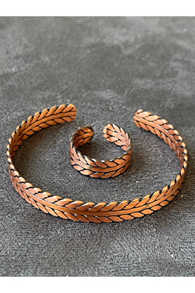 Rupen Kraft Handmade Copper Ring and Bracelet Combination Adjustable Size Cop...