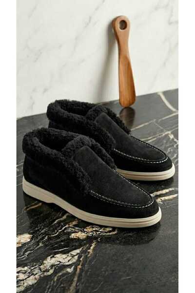 PAPUCUMUN DÜNYASI Dana piele întoarsă CASUAL loafers pantofi de damă cu pene