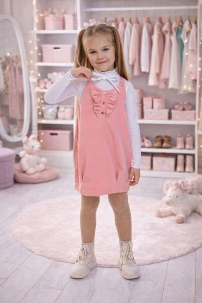 SUZIE Rochie Fetițe Sarafan Piersică, Model Ina, Raiat, Fără Mâneci, 3–5 Ani