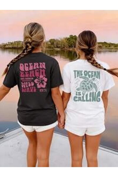 gencerco 2 τεμάχια Ocean Black/White Color με τύπωμα Premium oversized T-shirt