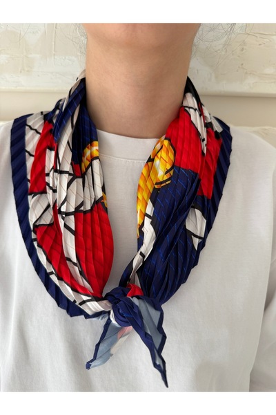 Junsui Marin Desenli Kadın Fular Boyun Fuları Şık İpek Saten Görünümlü Fular