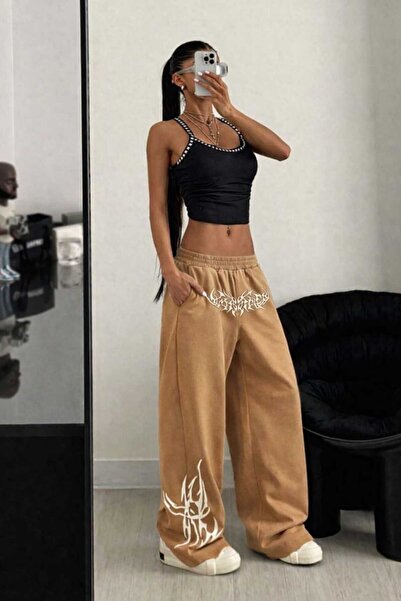 Le Vion Women's Print Detailed Oversized Wide Leg Relaxed Fit Sweatpants