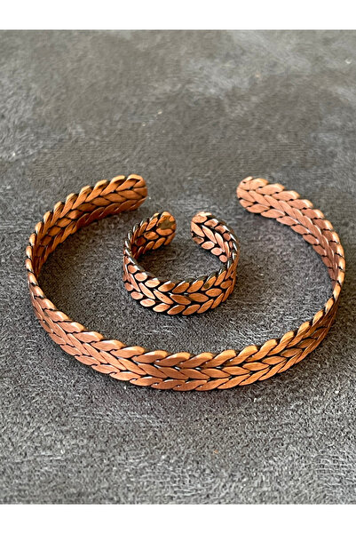 Rupen Kraft Handmade Copper Ring and Bracelet Combination Adjustable Size Cop...