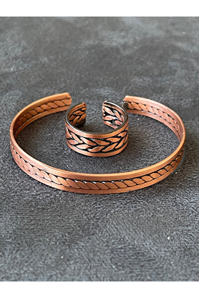 Rupen Kraft Handmade Copper Ring and Bracelet Combination Adjustable Size Cop...